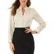 thumbnail image 1 of Camisa de satén de oficina con botones de manga larga y cuello alto con volantes para mujer Inspire Chic en color beige, 1 of 7