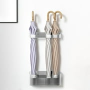 PELLOR Clear Plastic Wall Mounted Umbrella Storage Rack - No-Punch Design, Long & Short Handle Holder with Removable Drip Tray, 1 Pack
