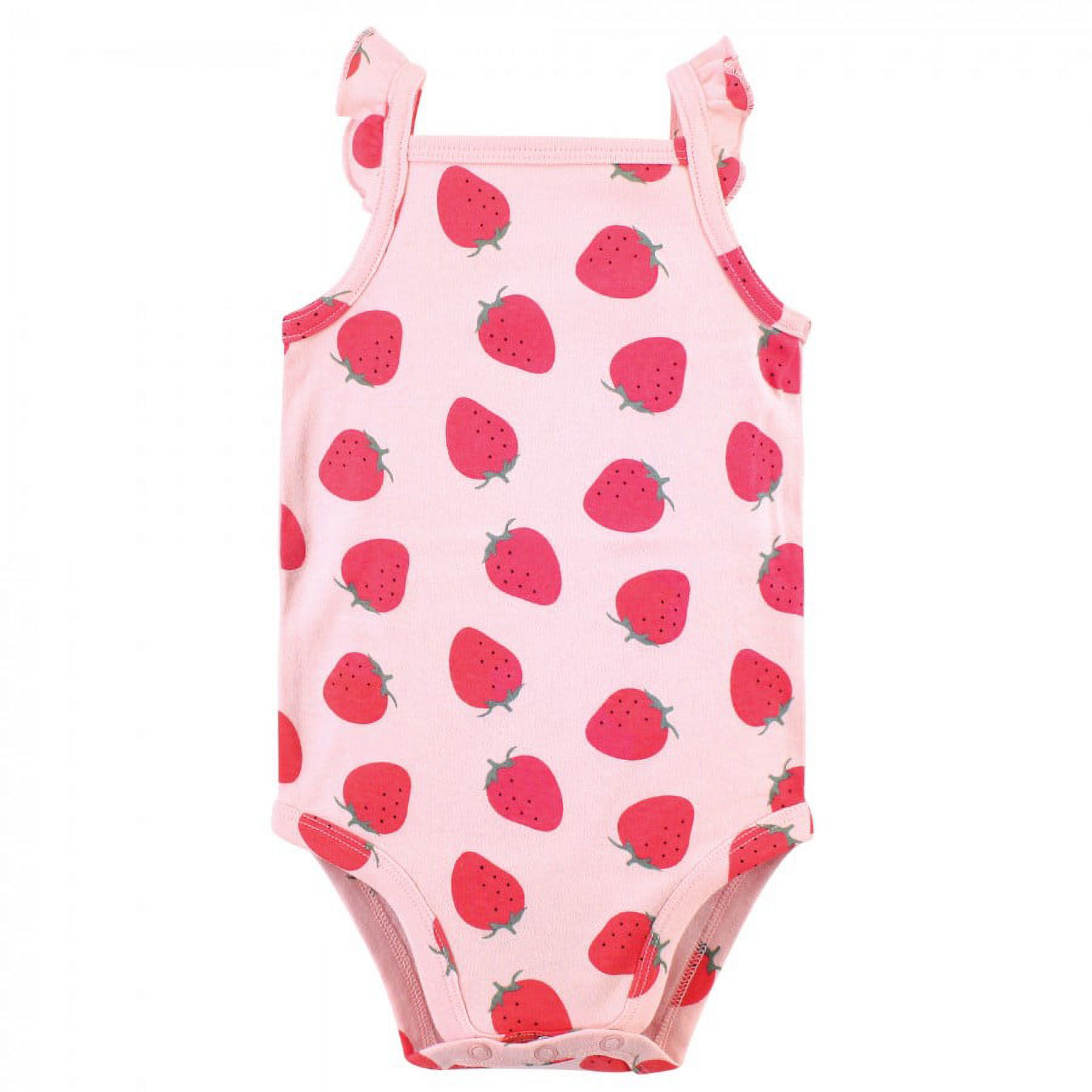 Touched by Nature Baby Girl Organic Cotton Bodysuits 5pk, Strawberries, 9-12 Months