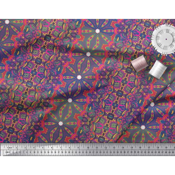 Soimoi Moss Georgette Fabric Stripe & Mosaic Kaleidoscope Fabric Prints By Yard 42 Inch Wide