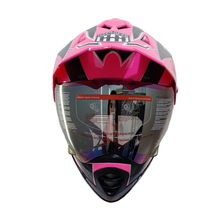 dot certified pink motorcycle helmet VCAN 3/4 Helmet, Adult Unisex, Size: Small, Quick Release Lock With One Finger Release Lever For Easy Detachment OEM Pink White Modular Flip-up