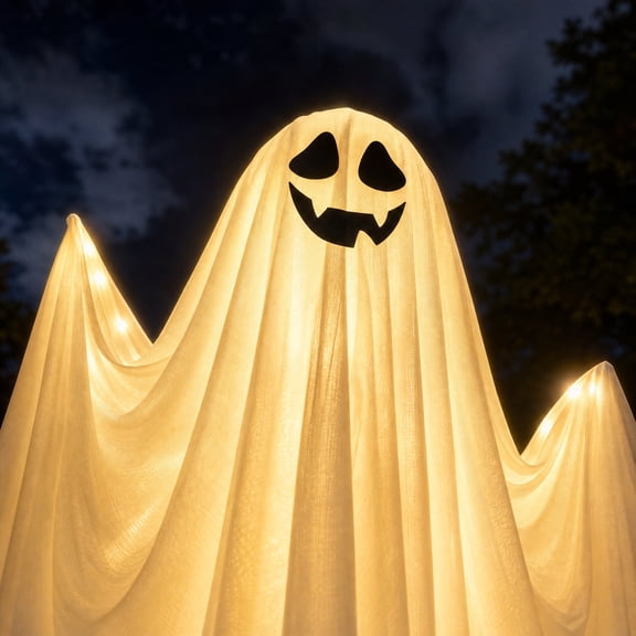 Halloween Decorations, Light Up Standing Ghost Outdoor Decor with Warm LED Lights, 33.46 in White Ghost for Yard and Porch