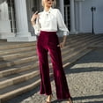 thumbnail image 4 of Velvet High Waist Flared Leg Solid Color Dressy Pants for Women Casual Trousers Ankle Length S-2XL, 4 of 5
