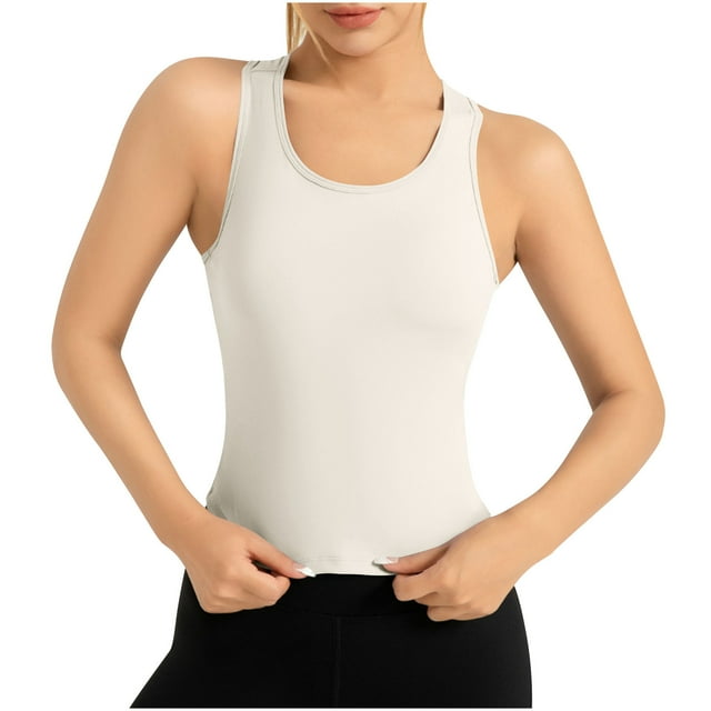Plebaso Womens Short Sleeve Workout Yoga Tank Tops Racerback Sleeveless Stretch Shirts Activewear for Women