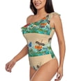 thumbnail image 2 of Easygdp Colorful Plants And Insects Women's One Shoulder Ruffle Monokini Bathing Suits with Removable Chest Pad, Quick Drying - Small, 2 of 8