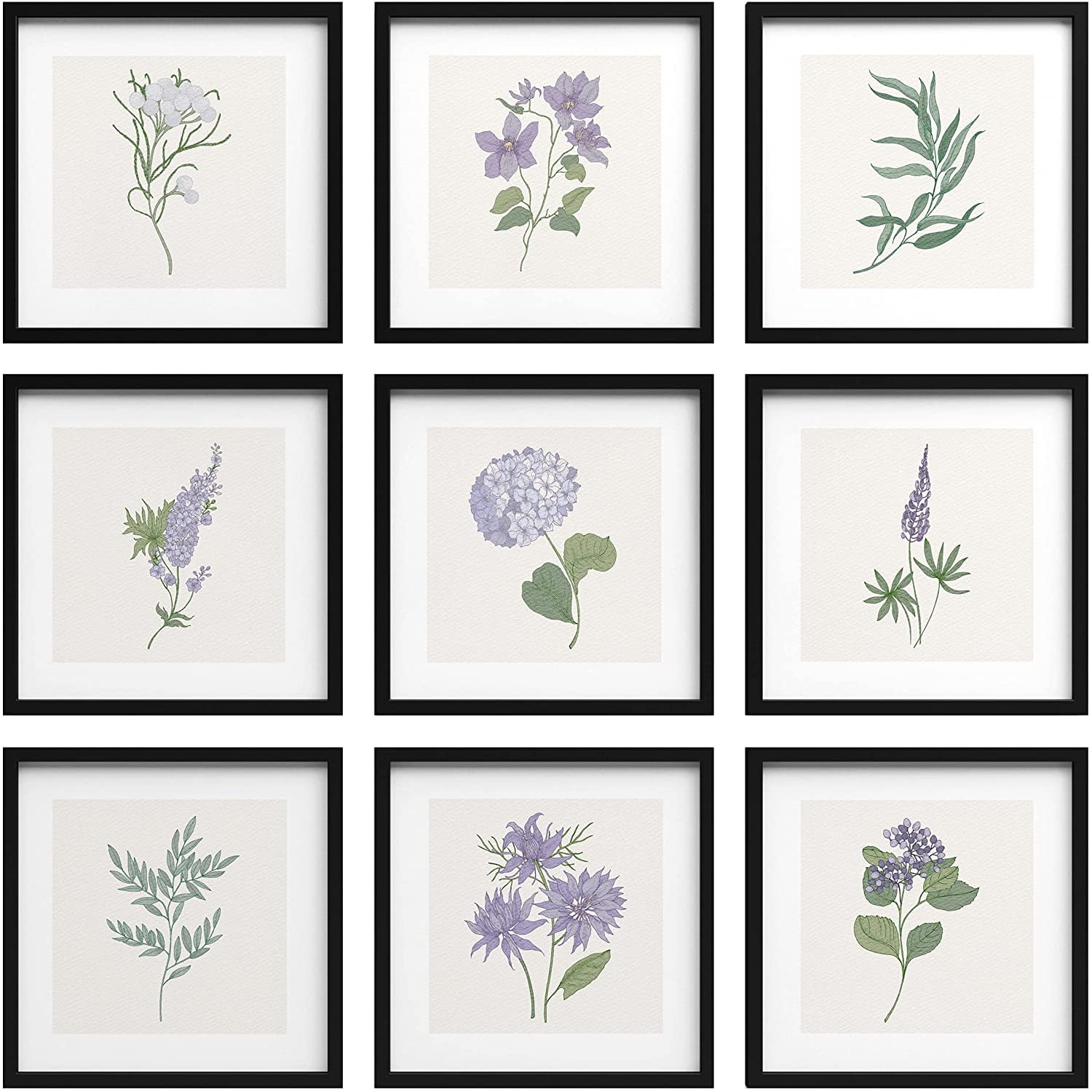 PixonSign Wall Art Collage Gallery Print Frame Set Pastel Watercolor