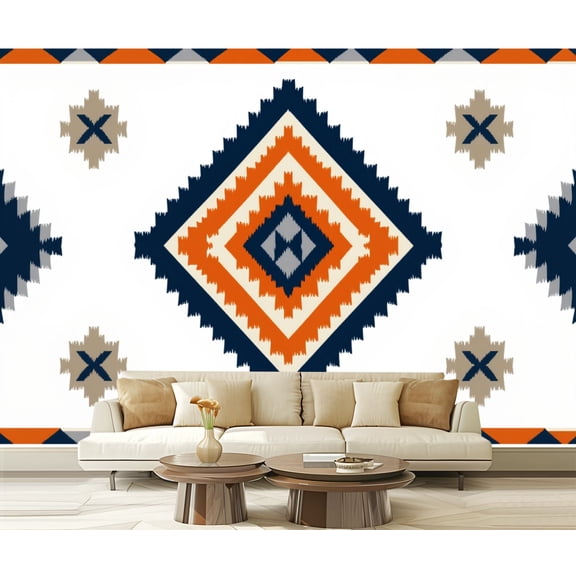 Peel and Stick Wallpaper Ethnic ikat art ikat tribal Modern Art Wall Mural Decor Self Adhesive and Removable 69in x 98in