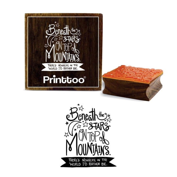 Printtoo Beneath The Stars On Top Of Mountains Design Square Wooden Rubber Stamp-3 x 3 Inches