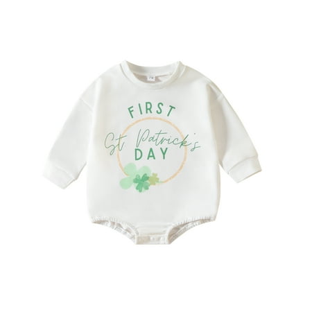 

Festival Toddler Baby St. Patrick s Day Rompers Four Leaf Clover Letter Print Long Sleeve Jumpsuit for Newborn Infant Girl Boy