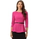 thumbnail image 1 of Top Peplum de trabajo elegante Allegra K con cinturón de manga 3/4 y cuello redondo Rosa Caliente L, 1 of 6