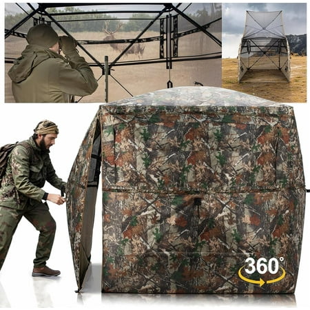 Hunting Blind 360 Degree See Through Ground Blind - 2-3 Person Pop Up Deer Blind with Carrying Bag - 300D Reinforced Turkey Hunting