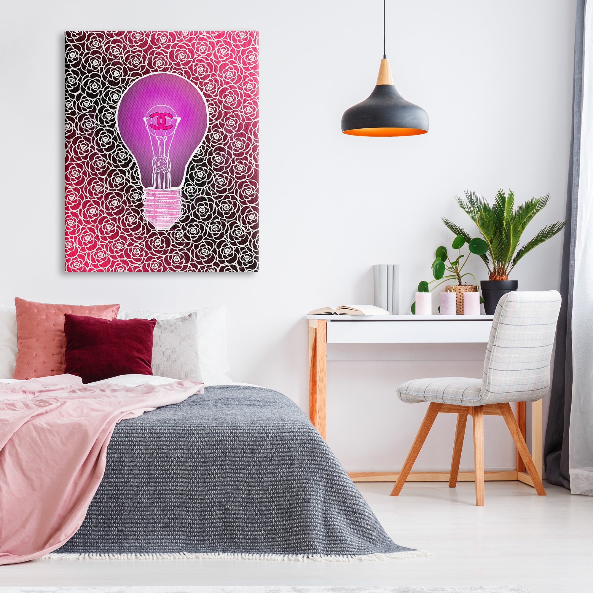 Stupell Industries Glam Brand Lightbulb Pattern Beauty & Fashion Painting Gallery Wrapped Canvas Art Print Wall Art, 36 x 48