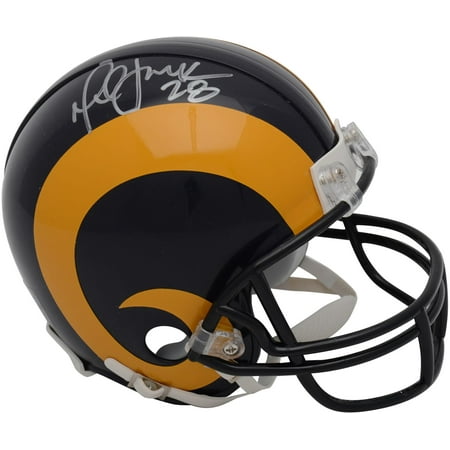 Autographed Official Throwback Helmet - Marshall Faulk St. Louis Rams Autographed Throwback Riddell Mini Helmet with Silver Ink - Fanatics Authentic Certified