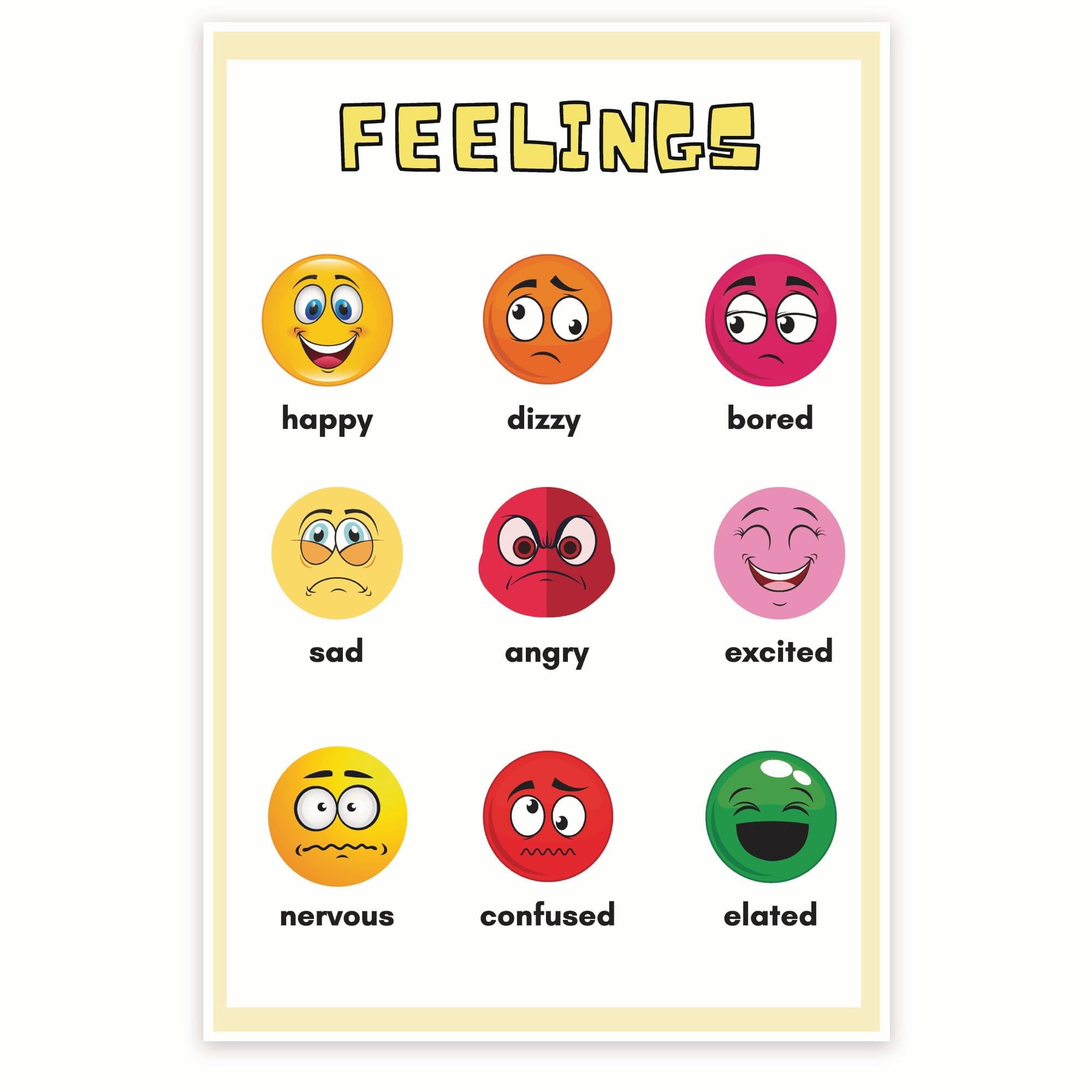Bliss Monkey Co. Feelings Emotions Chart - Therapy Counselor Mental Health - Therapist Office Posters - 12 x 18 Inch Poster - Unframed - Premium 100lb Gloss - Made In USA - BMCP005