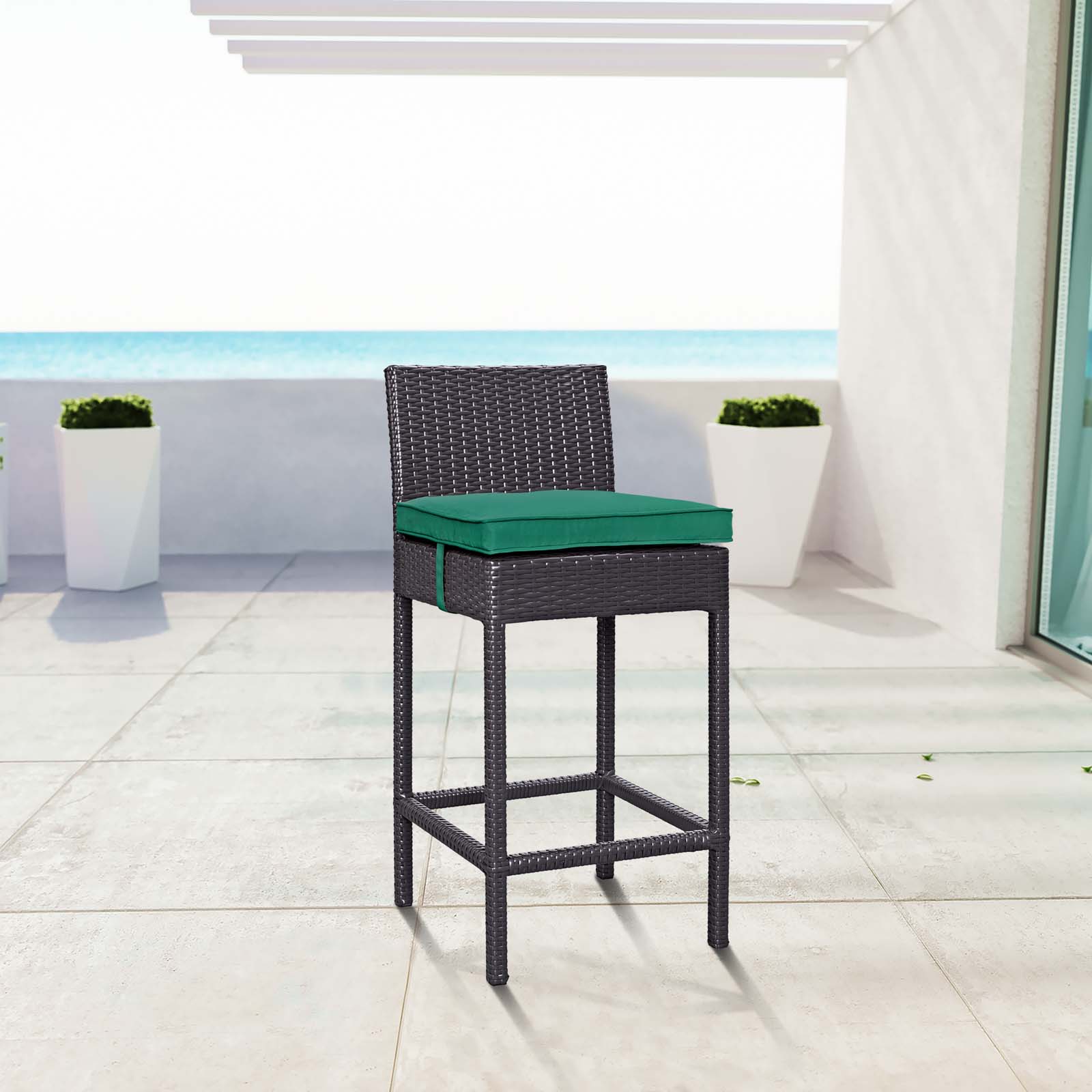 Modern Contemporary Urban Design Outdoor Patio Balcony Garden Furniture Bar Side Stool Chair, Rattan Wicker, Green - image 2 of 2