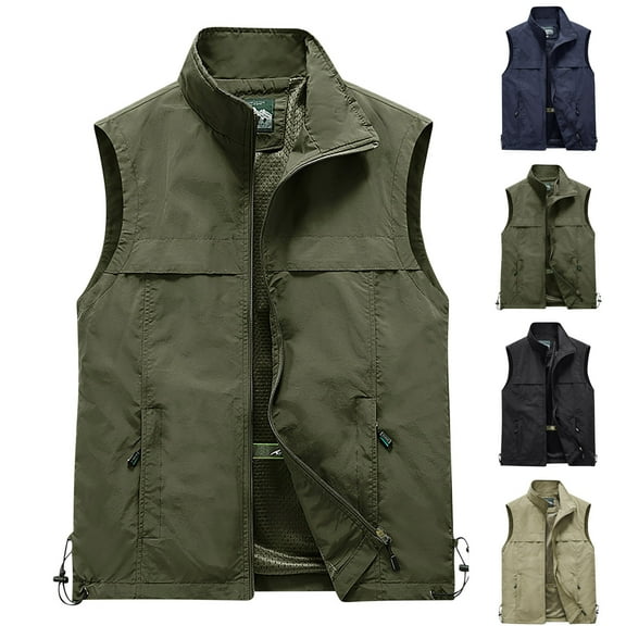 Hinvhai Men's Lightweight Vest Outdoor Work Quick Dry Casual Vest Fishing Hiking Travel Sleeveless Jackets with Multi Pockets Khaki 8(XL)