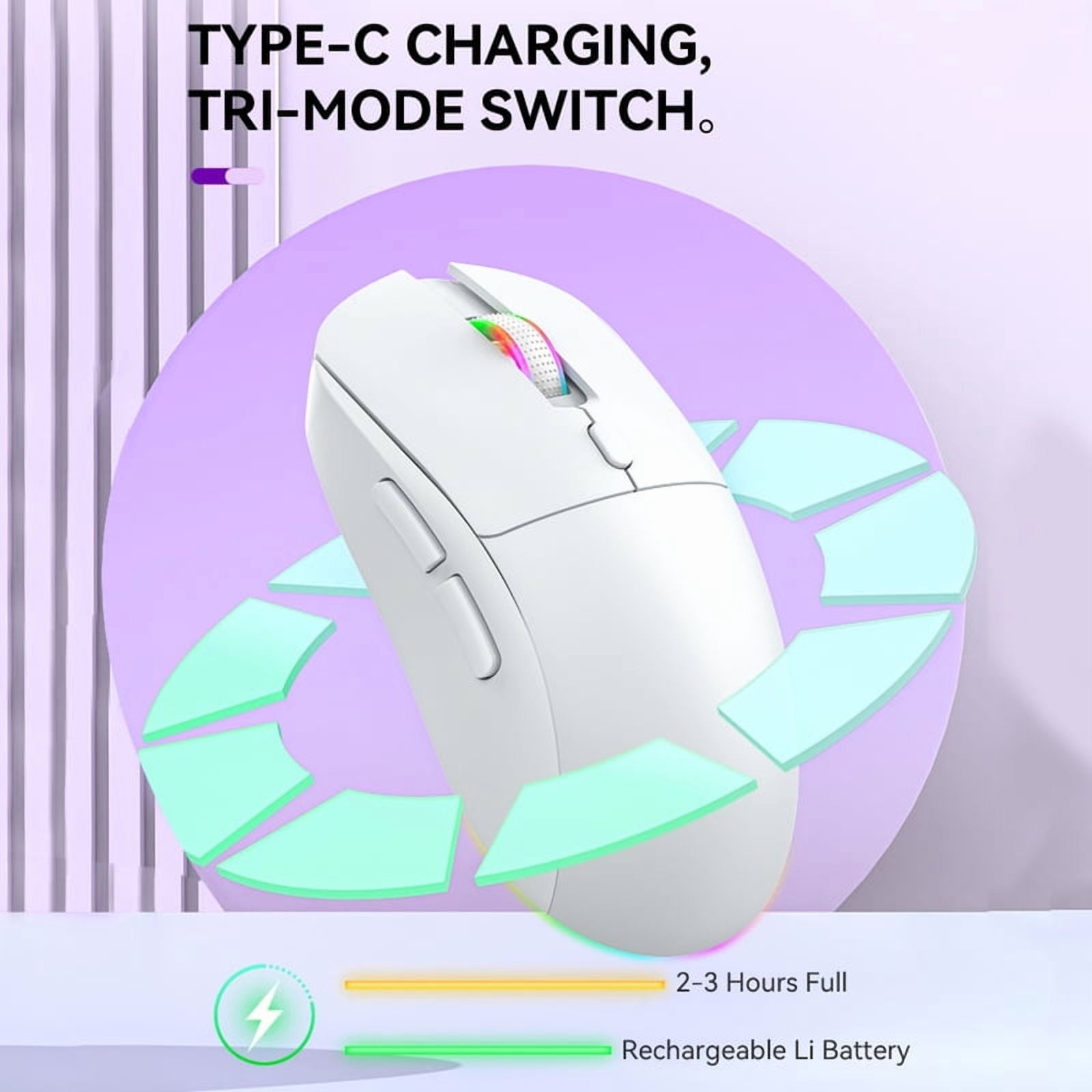 Tri-mode RGB Gaming Mouse Dual BT/2.4G/USB Wired Mouse Rechargeable Mouse 6 Button 4800DPI Bluetooth 5.3 Mouse for Laptop Tablet