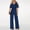 Dark Blue, variant on Black*Friday Discounted Items under $5 GaThRRgYP Womens Pants,Women's Fashion Casual Solid Color Mesh Short Sleeve Wide Leg Trousers Jumpsuit