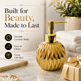 thumbnail image 7 of Ceramics Gold Soap Dispenser for Bathroom, Round Soap Dispenser with Delicate Embossed Rhombus Design (Black), 7 of 7