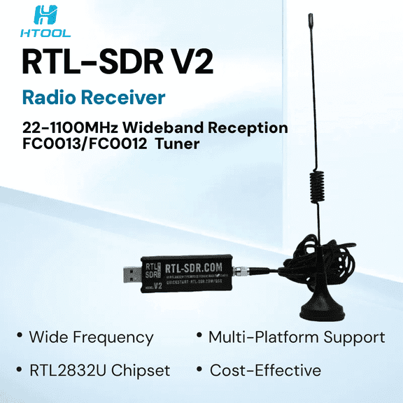 RTL-SDR V2 USB Software Defined Radio Receiver with Antenna, 22-1100MHz, RTL2832U FC0013 Tuner​