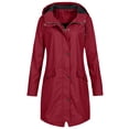 thumbnail image 1 of LSLJS Women's Solid Color Rain Jacket Outdoor Hoodie Windproof Long Coat( Red, M), 1 of 3
