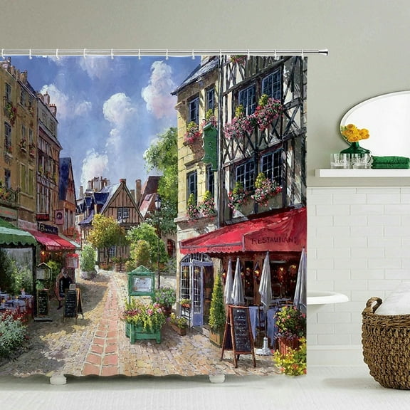 Rural Scenery Polyester Fabric Shower Curtains Home Decor Shower Curtains Oil Painting Waterproof Shower Curtains for Bathroom