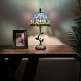 thumbnail image 2 of Tiffany Table Lamp Blue Stained Glass Purple Tulips LED Bulb Included for Living Room Bedroom Bedside 8"W*8"D*16"H, 2 of 5
