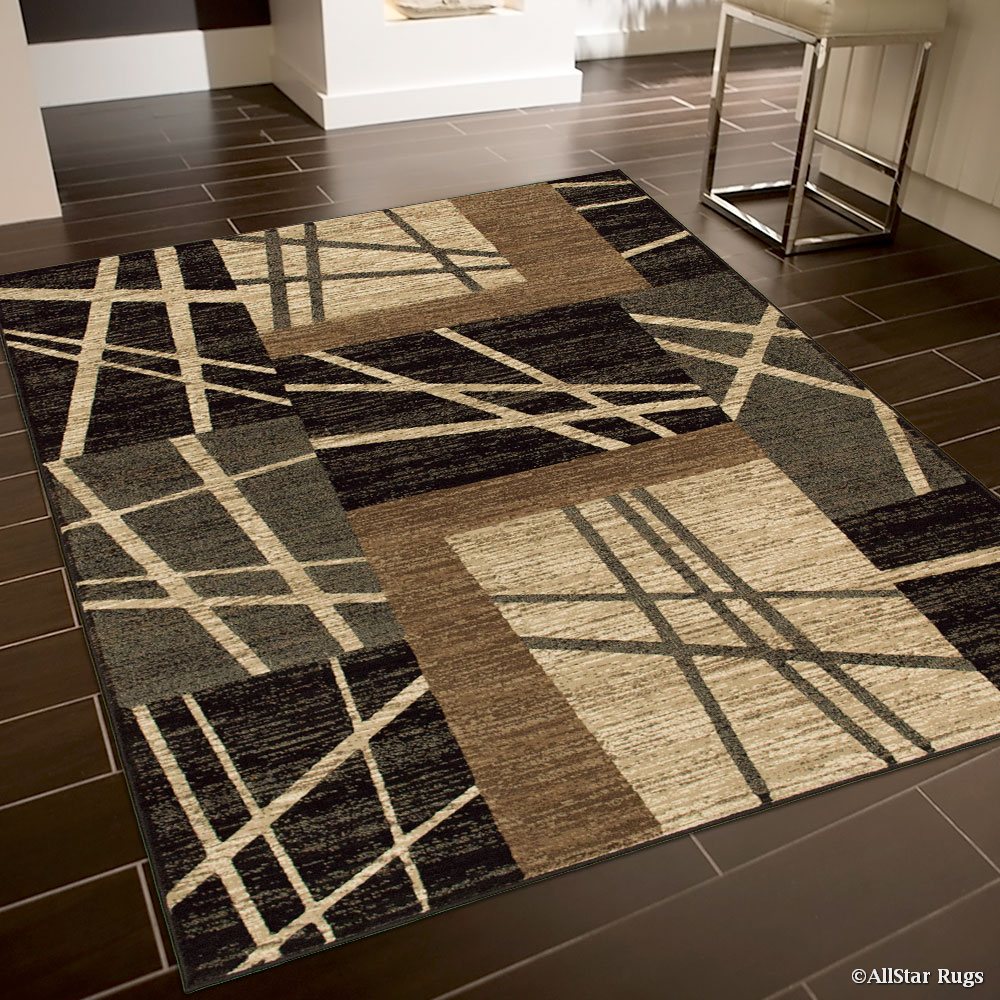 Allstar Black High End Drop Stitch Woven Lines Area Rug (5' 2