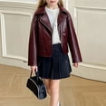 thumbnail image 2 of XAOFW Girls Outerwear Coats Jacket Windproof Warm Pu Leather Kids British Motorcycle Toddler Functional Long Sleeve Turndown Collar Solid Color Fashionable Comfortable Holiday Vacation Tops, 2 of 9