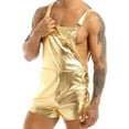 thumbnail image 2 of YONGHS Men Shiny Metallic Shoulder Straps Bib Overall Suspender Jumpers Shorts Hot Pants Bodysuit Gold M, 2 of 7