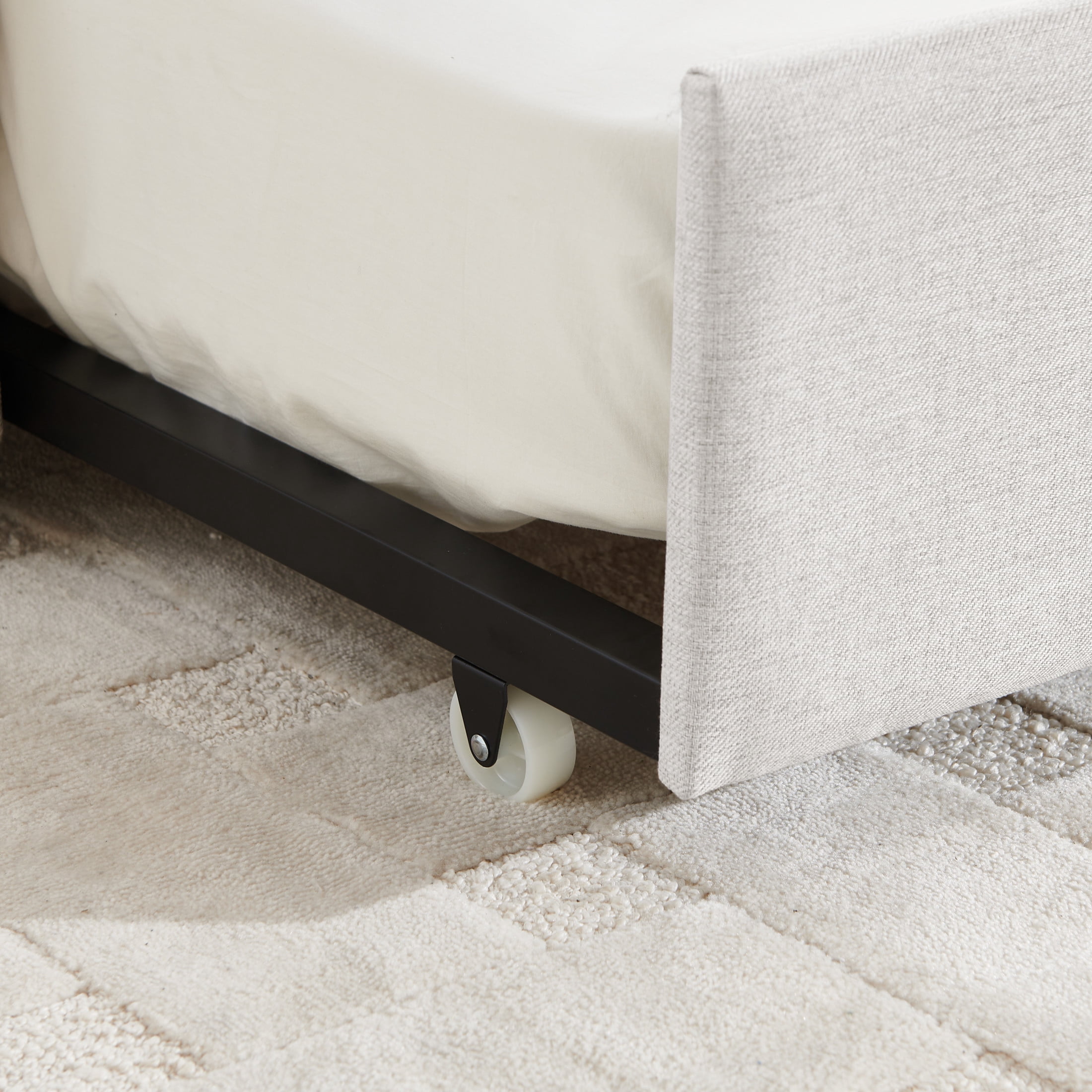 Noble House Marcel Twin-Size Daybed, Vertical Striped Breathable Linen Upholstered Sofa Bed with Hidden Trundle, Beige