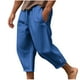 thumbnail image 1 of Pantalones de lino para hombre, largos, con cordón, bolsillos, cinturón elástico, rectos, lisos, para hombre, 1 of 5