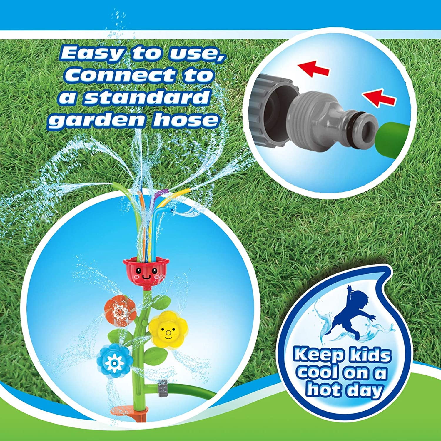 Splash Buddies Colorful Flower Sprinkler for Kids, Outdoor Summer Fun Toys, Backyard Sprinkler Game for Children, Spinning Sprinkler Toy, Attaches to Hose
