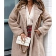 thumbnail image 6 of Women'S Fuzzy Fleece Lapel Open Front Long Cardigan Coat Faux Fur Warm Winter Outwear Jackets Apricot Color L, 6 of 8