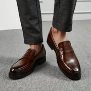 jjayotai Men Shoes Clearance Sale Men Leather Shoes Fashion Casual British Style Solid Color Pointed Toe Trendy Retro Male Business Wedding formal Wear Rollbacks