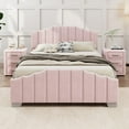 thumbnail image 3 of Vinsetto Full Size Velvet Upholstered Platform Bed with Headboard, Pink, 3 of 8