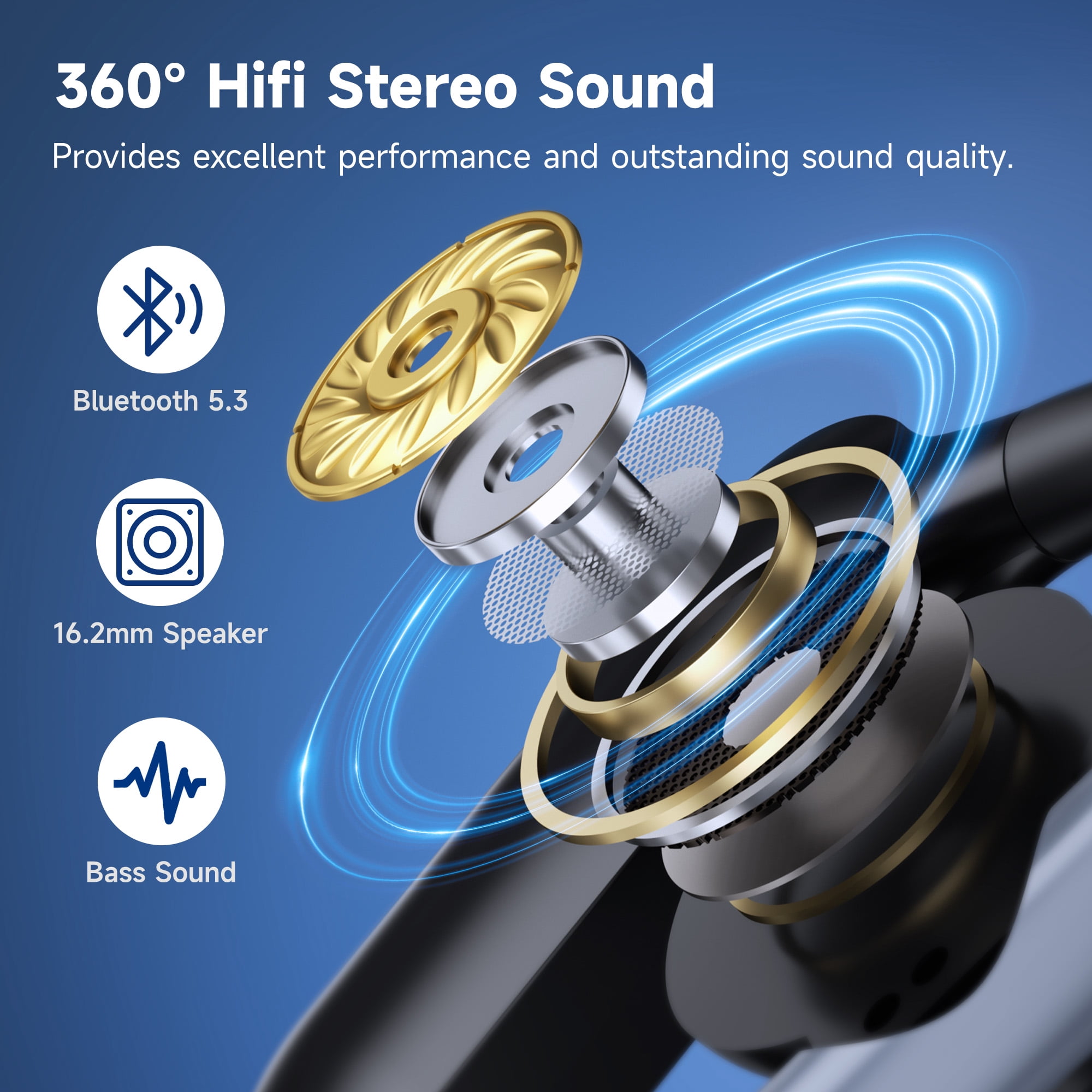Open Ear Headphones, True Wireless Bluetooth Air Conduction Headphones with Built-in Microphone, Wireless Earbuds with Earhooks for Workout Sports Running Hiking