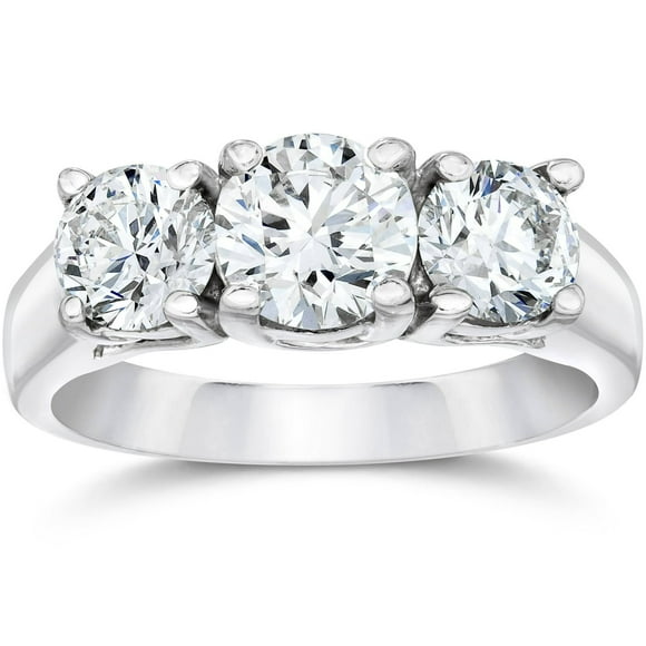 Bague 3 Pierres en Or Blanc 14k avec Diamant de Laboratoire Rond de 2Ct, Bijoux Fins pour Femmes, Cadeaux