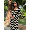 thumbnail image 4 of HH TRAF 2024 Vestido de playa para mujer, negro, con rayas onduladas, cuello redondo, mangas largas, calado, con cordones, vestido de verano para mujer a la moda, 4 of 5