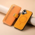 thumbnail image 2 of ELEHOLD Leather Magnetic Case For iPhone 16 Plus Shockproof Kickstand Cover, with Detachable RFID Zipper Card Holder Walllet, Ring, MagSafe Compatible, Full Body Protection, Yellow, 2 of 12