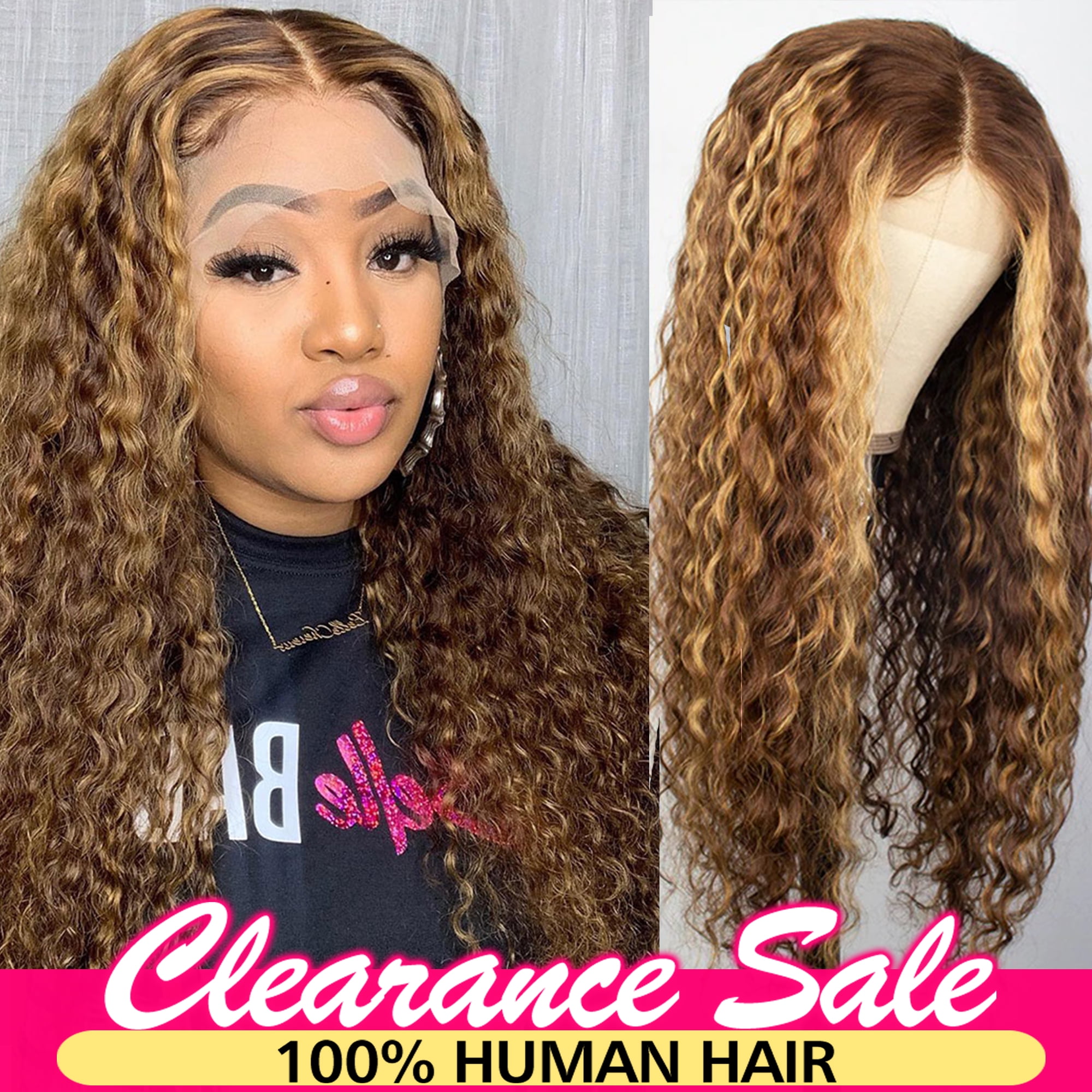 Wonder Girl Hair Ombre Highligt Deep Wave Lace Front Wigs Human Hair For  Black Women Brown Blonde Colored 13x6x1 T Part 30