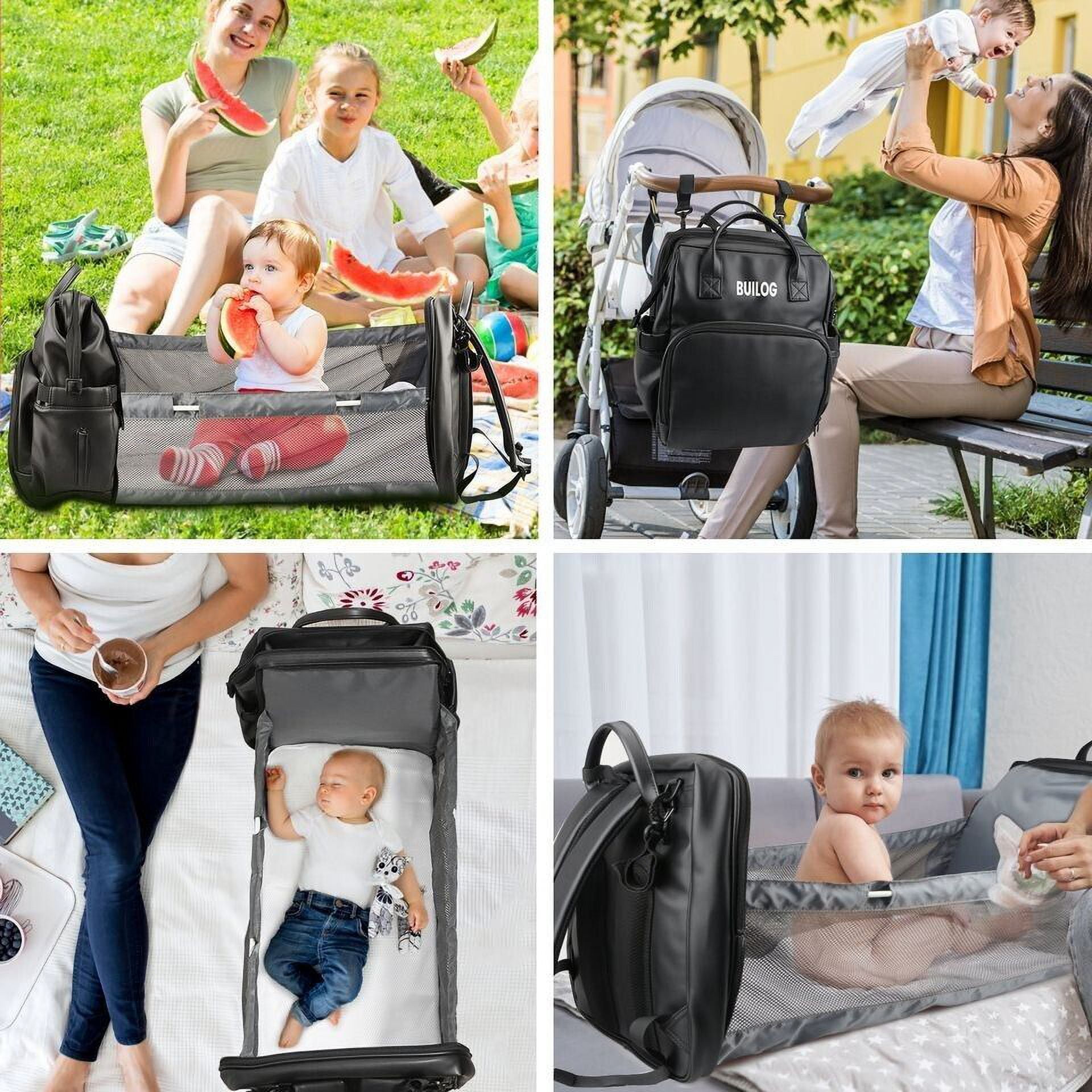 2024 DiaperBag Backpack Leather Baby Bag with Changing Station Portable Baby Bed