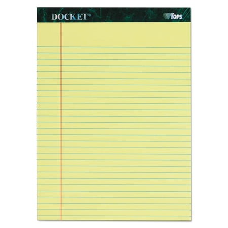 TOPS Docket Ruled Perforated Pads  8 1/2 x 11 3/4  Canary  50 Sheets  6/Pack -TOP63406