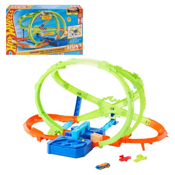 Hot Wheels Stunt Tracks Hypersphere Crash with Motorized Booster, Loop and 1 Die-Cast Car 1:64 Scale