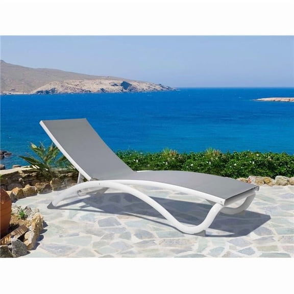 Hospitality Rattan Patio PRP-4001-GREY-SET2 Archway Stackable Sling Chaise Lounger, Gray - Set of 2