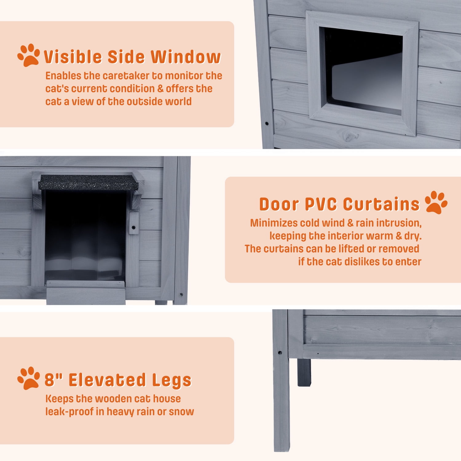 FODINGHILL Outdoor Cat House,Waterproof Cat Shelter for Winter,Feral Cat House Outdoor,Gray