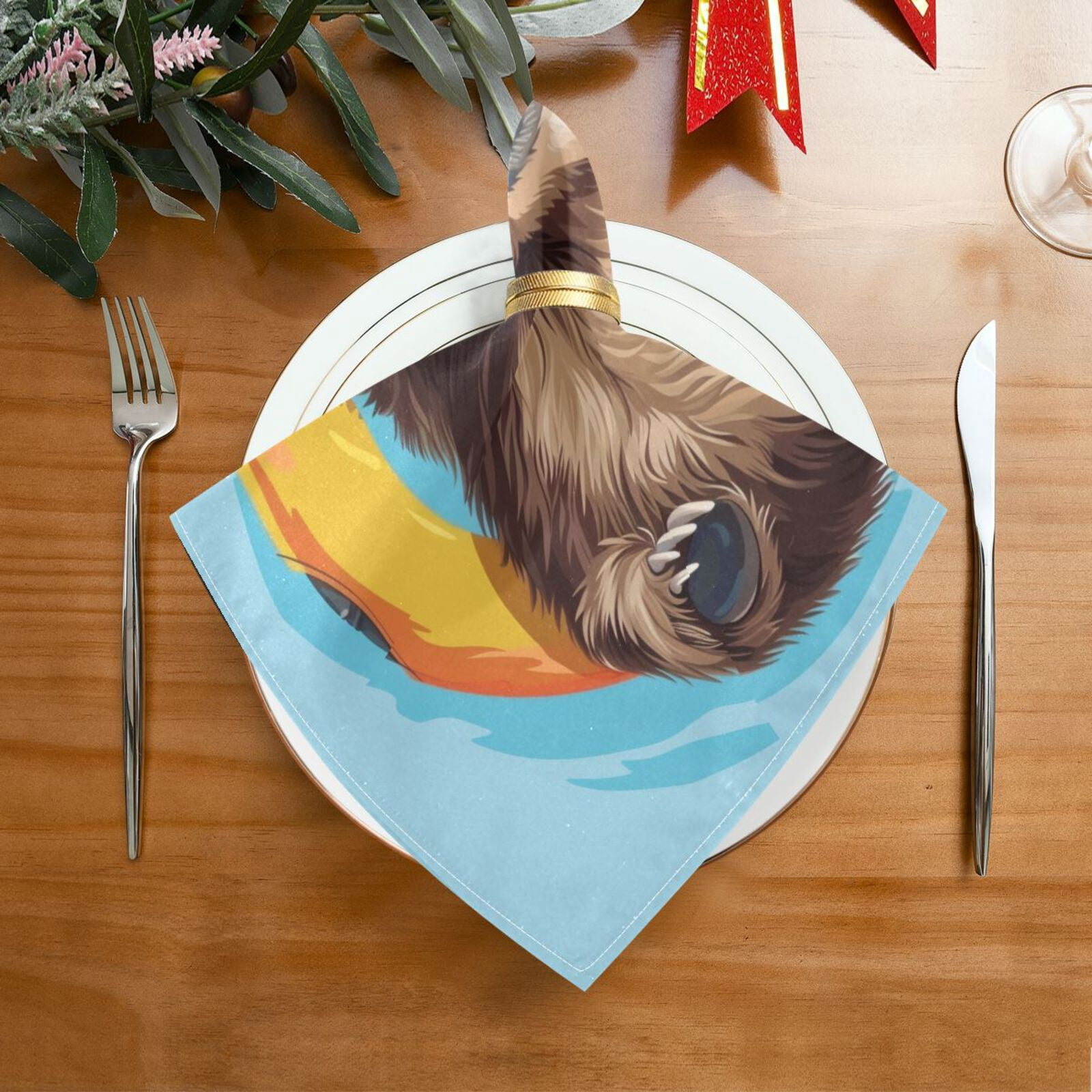 JSTEL Sloth Swimming Ring Cloth Napkins Set of 6, 20x20 Inch Washable and Reusable Napkin for Decoupage Dinner Party Everyday Use