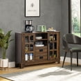 thumbnail image 2 of HOMCOM Buffet de Rangement pour Cuisine avec Portes en Verre, 2 Tiroirs et Étagères Ajustables, Noyer, 2 of 10