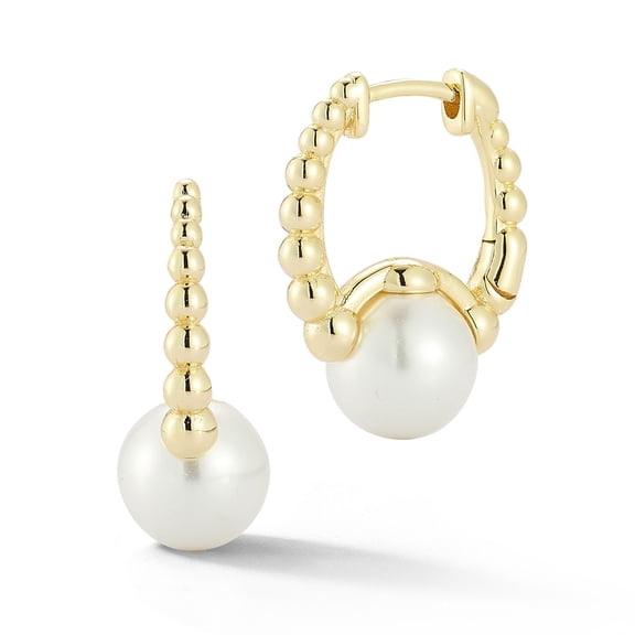Adesso Milano Jewelry 14K Gold Plated Small Pearl Hoop Earrings, Womens Gold Hoops