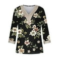 thumbnail image 4 of BangWanChi 3/4 Length Sleeve Womens Tops Plus Size Tunic Fashion Women's Summer V-Neck 3/4 Sleeve Lace Splicing Print Casual T-Shirt Blouse, 4 of 5